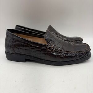 Rene by Ara Echt Mokassin Brown Crocodile Embossed Leather Loafers Womens Size 6